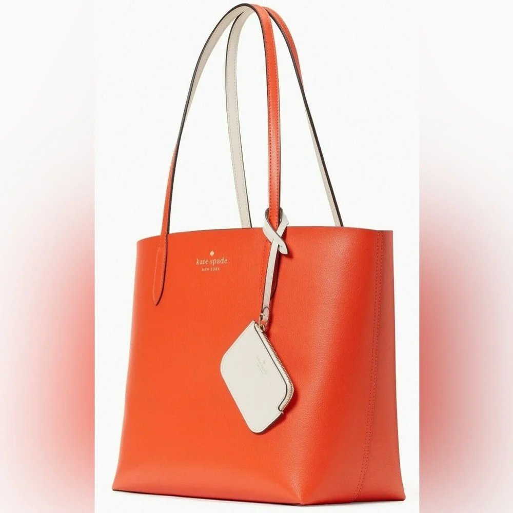 Kate Spade Ava Reversible‎ Orange Leather Tote Pouch MSRP $359